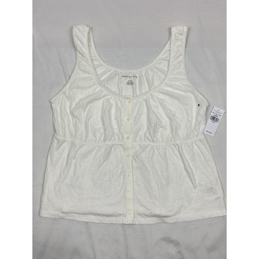 NWT American Eagle Button Up Babydoll Tank Top White Peasant Y2K Festival M